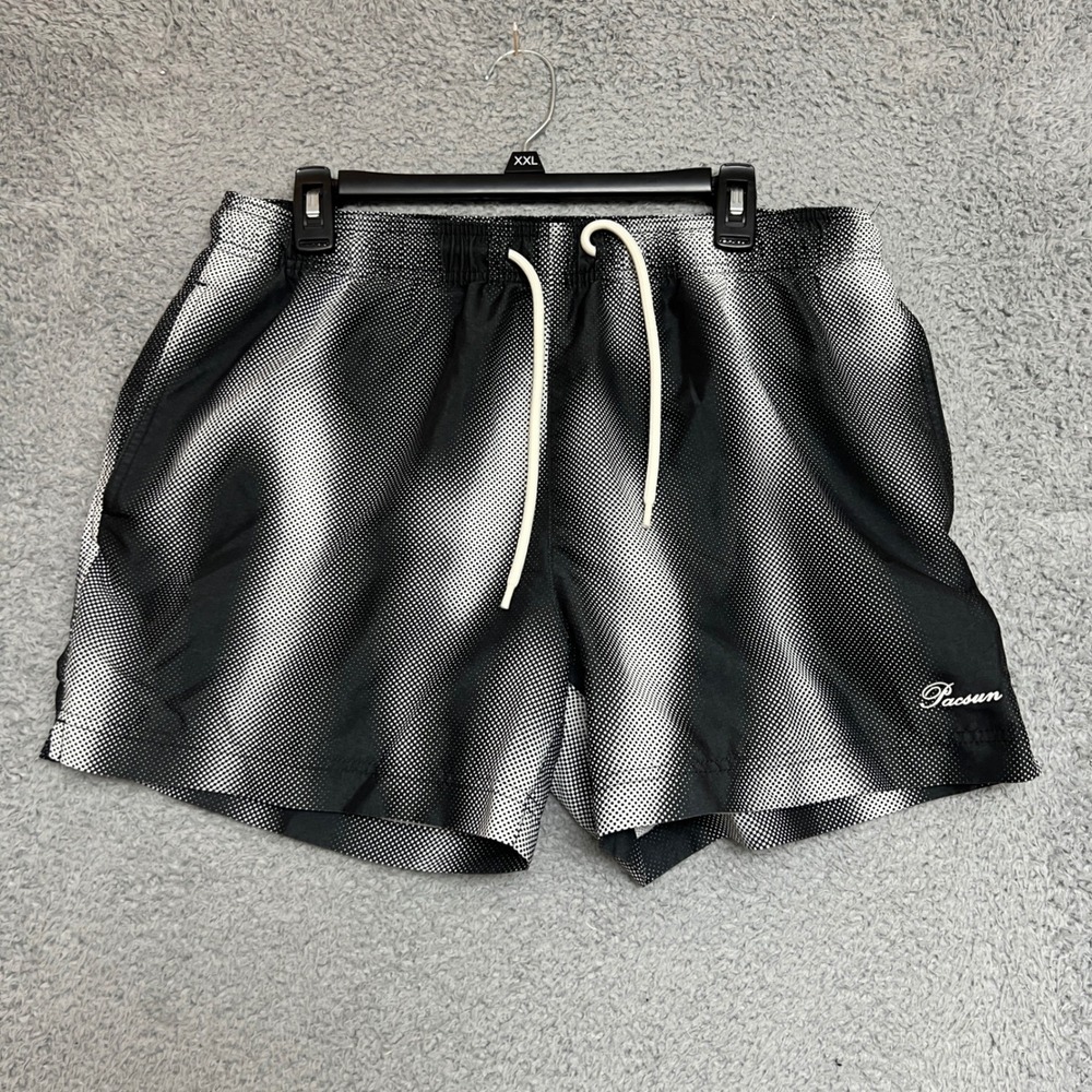 PacSun Swim Trunks Mens Large Black White Excellent Halftone Polka Dot Mesh